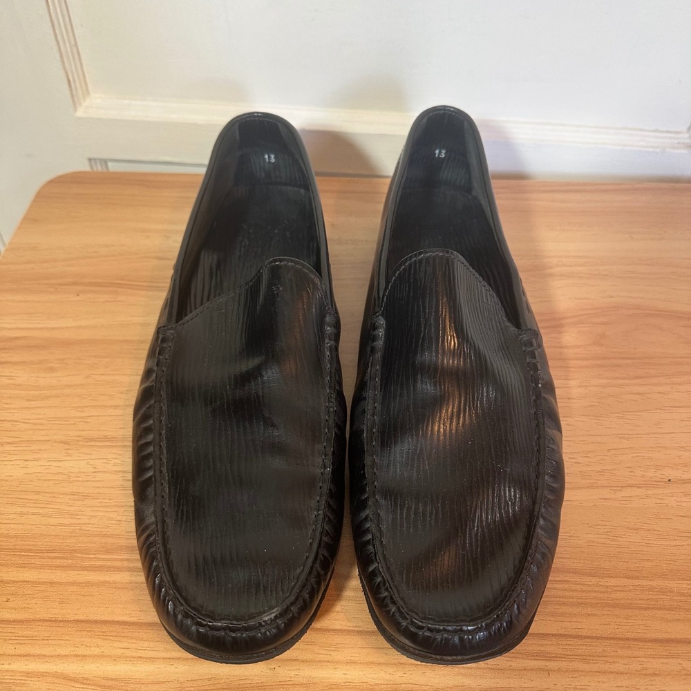 Tod's Loafers Black Textured Leather Gommino Driving Shoes Mens 13